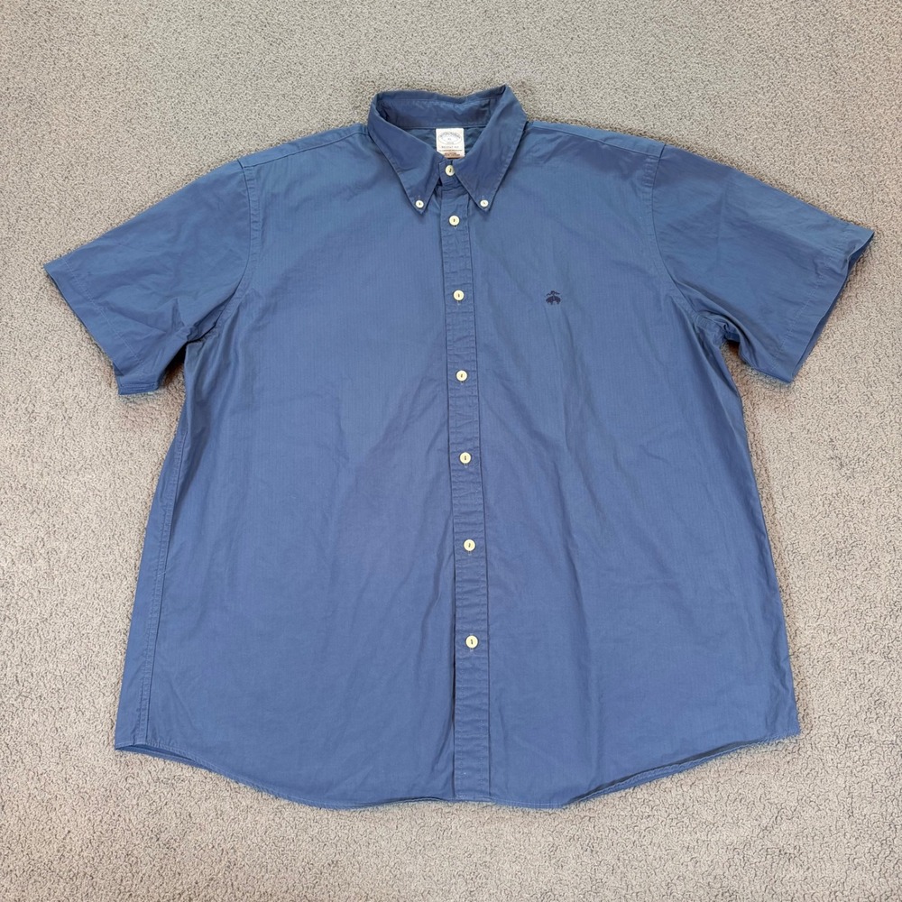 Brooks Brothers 1818 Regent Fit Blue Cotton Ripstop Short Sleeve Shirt Mens XL